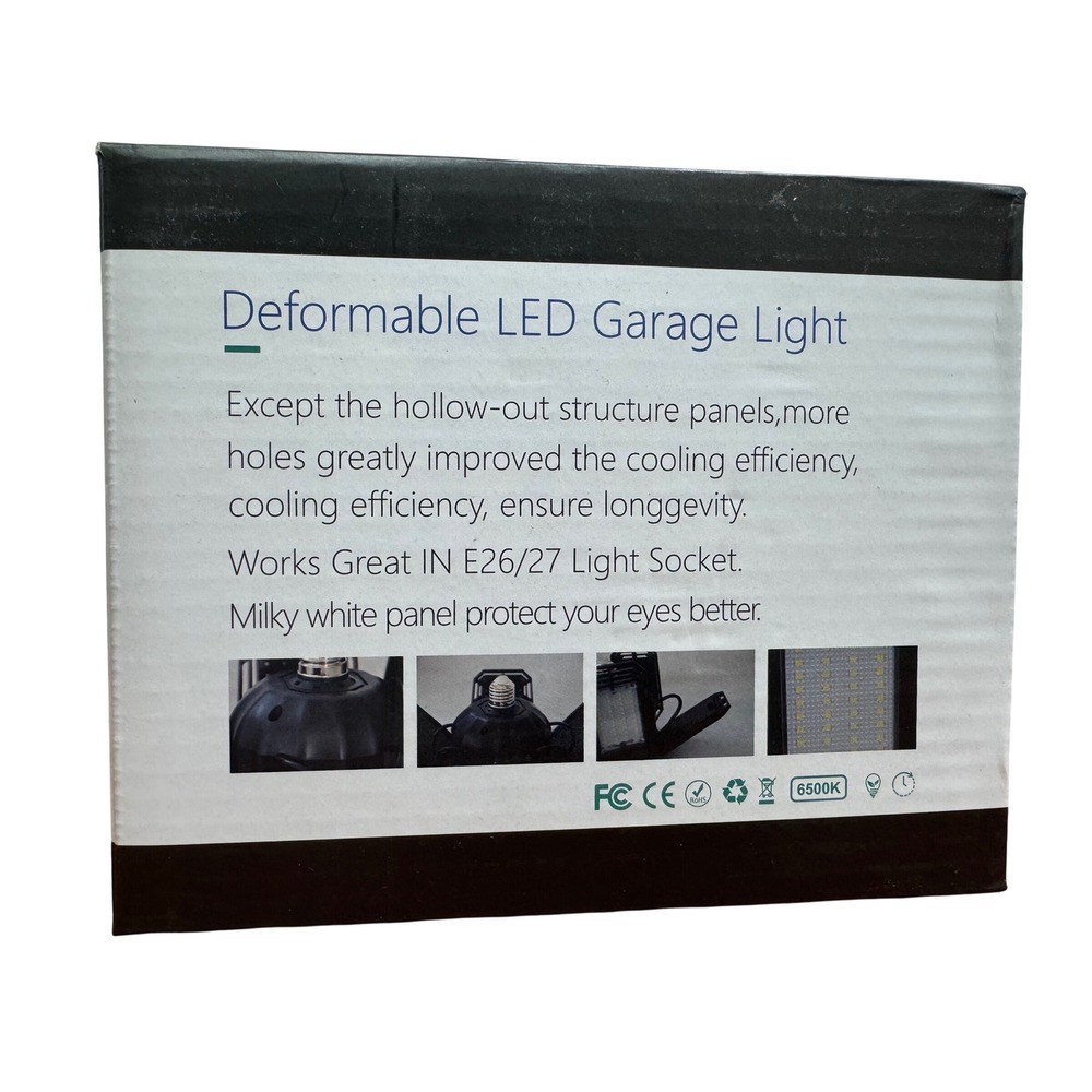Deformable LED Garage Light 5-Leaf Adjustable Panels 6500K Daylight Black - Picture 3 of 6